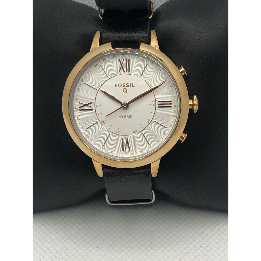 Fossil Q FTW5014 Womens Black Leather Analog White Dial Hybrid Smart Watch HK312